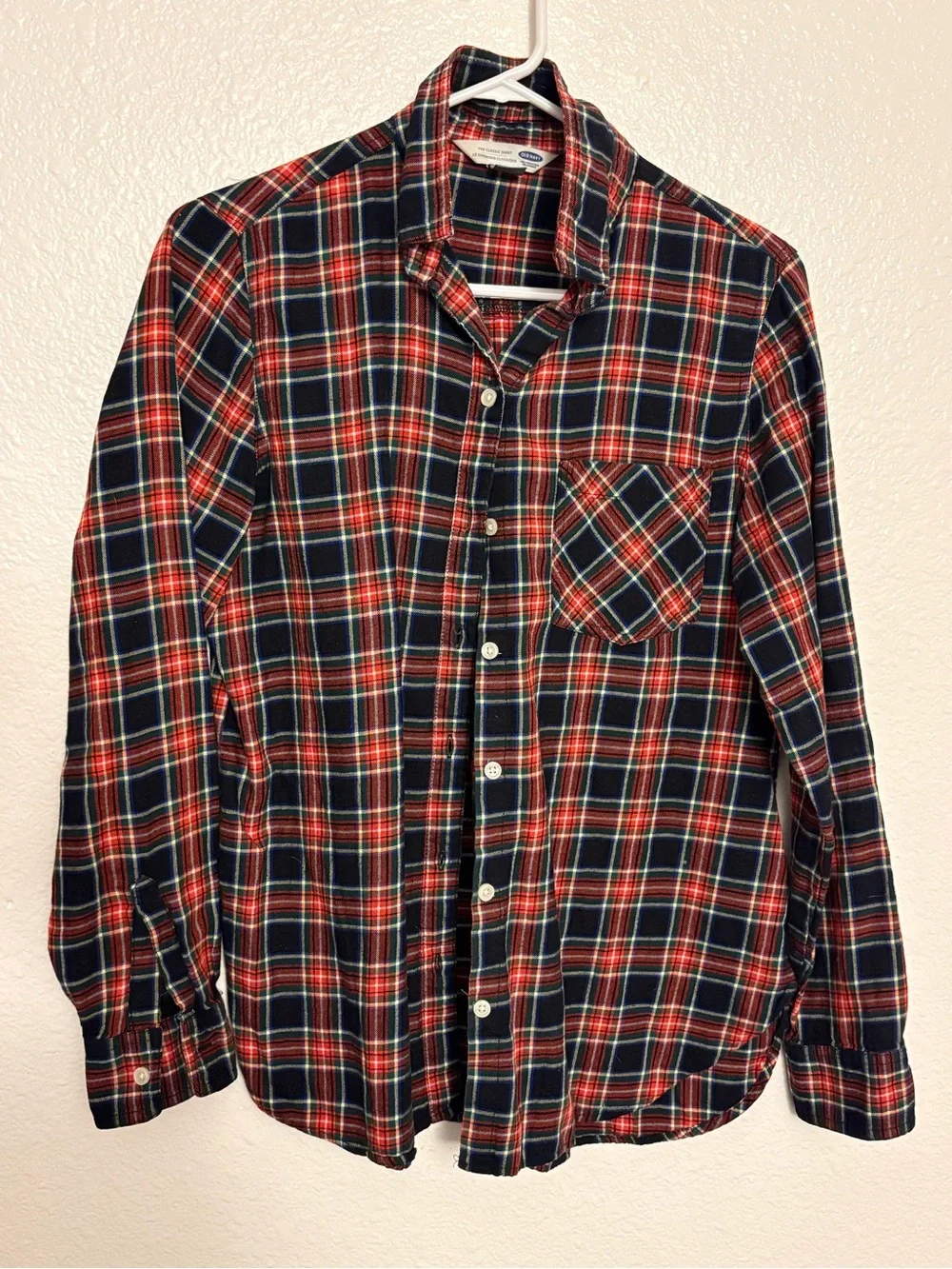 Old Navy Classic Shirt M Navy Red Tartan Plaid Button Down Flannel